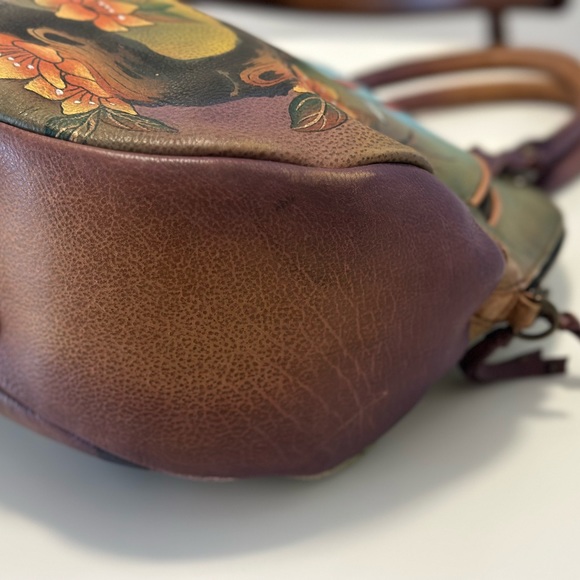 Anuschuka Hand Painted Large Dome Satchel Handbag Love Birds & Florals - Picture 5 of 15